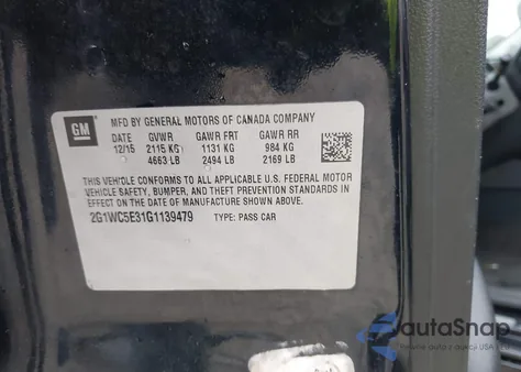 2016 Chevrolet Impala Limited Ltz z USA, uszkodzony, nr VIN 2G1WC5E31G1139479